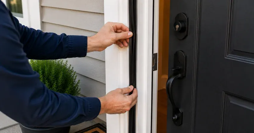 technician performing light test on door seal in River Drive Park, East Gwillimbury