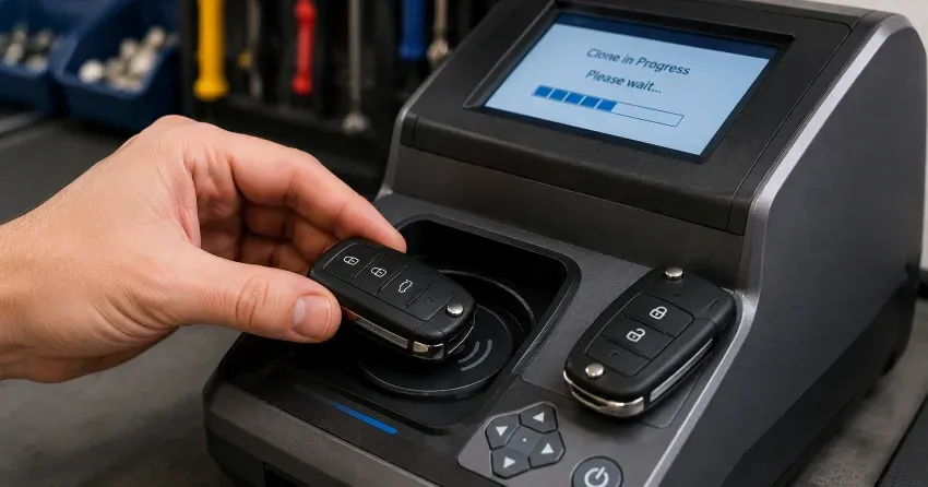 mobile locksmith performing car door key duplication Holland Landing, East Gwillimbury on-site