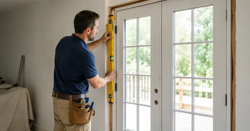 newly installed French doors with divided glass panes in Holt, East Gwillimbury