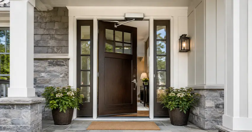 residential automatic door opener installed on exterior entry door in River Drive Park, East Gwillimbury