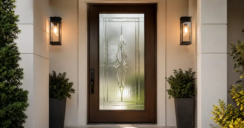 decorative frosted glass panel installed in a front door in Queensville, East Gwillimbury