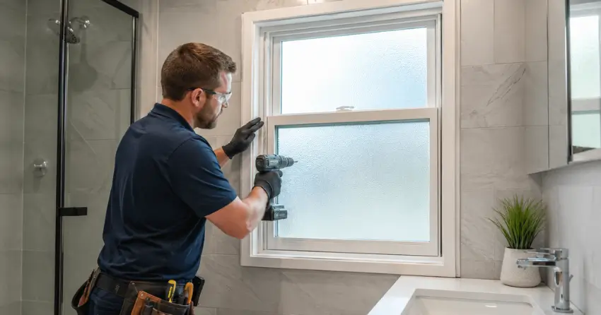 frosted glass installation bathroom window in East Gwillimbury