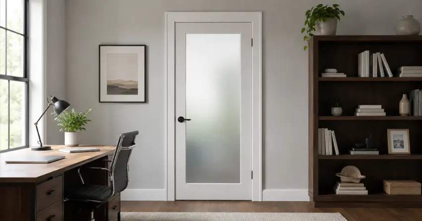 frosted interior door installed in home office in Holland Landing, East Gwillimbury