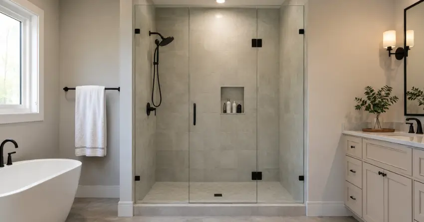 new frameless glass shower door installed in Sharon, East Gwillimbury