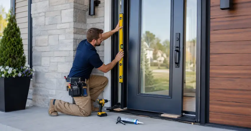 glass outside door installation with energy-efficient double-pane glazing in Queensville, East Gwillimbury