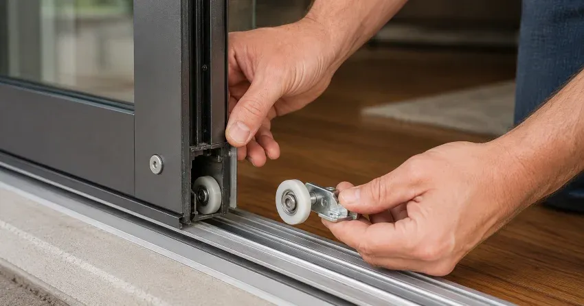 sliding door alignment Sharon, East Gwillimbury technician adjusting roller track