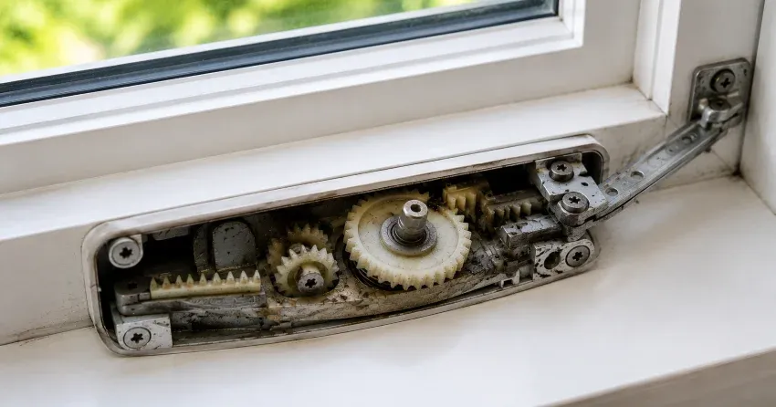 technician replacing casement window crank operator in Brown Hill, East Gwillimbury home