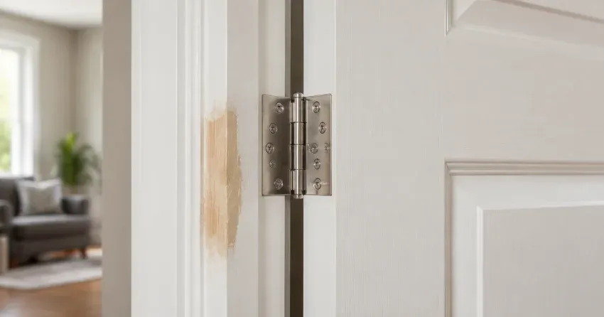 technician checking a warped door against a straightedge in Sharon, East Gwillimbury